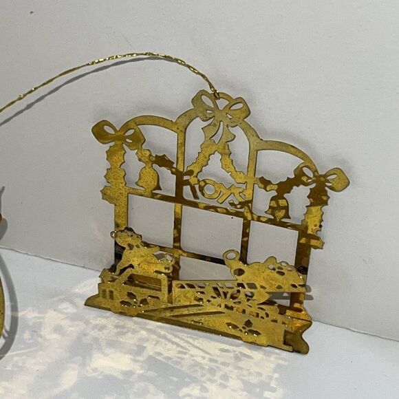 Danbury Mint 23K Gold Plated Christmas Ornament 9 Piece Lot Vintage 80’s Detail - Picture 6 of 9